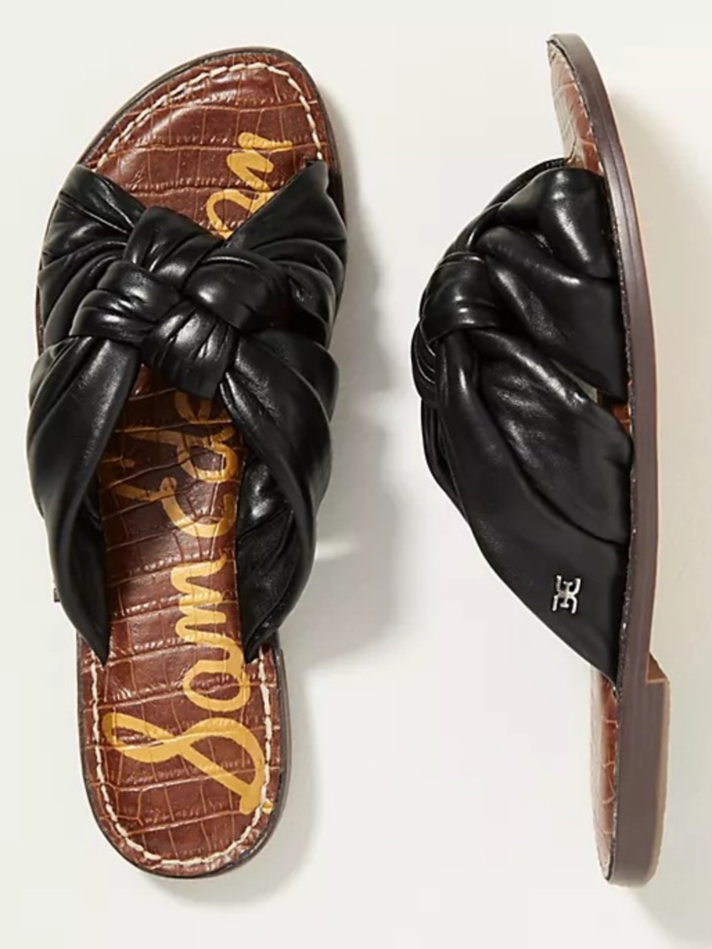 Sam Edelman Leather Puffy Slides Sandals Woven Black Brown 9